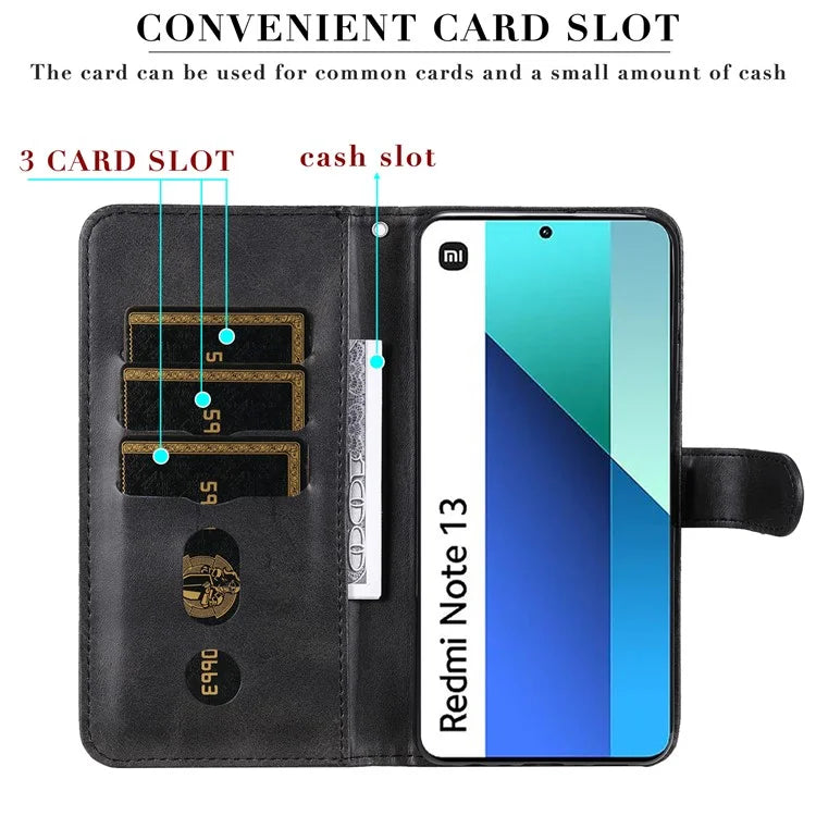 For Xiaomi Redmi Note 13 4G Wallet Case Zipper Pocket PU Leather Phone Cover