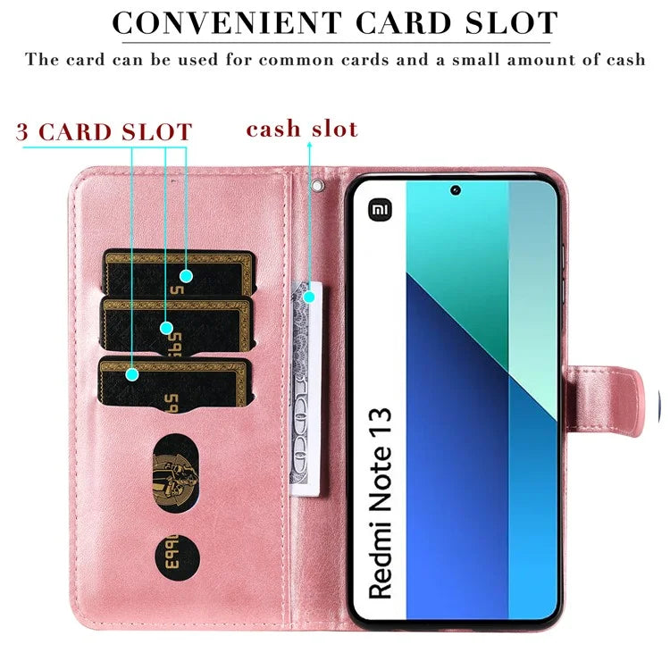For Xiaomi Redmi Note 13 4G Wallet Case Zipper Pocket PU Leather Phone Cover