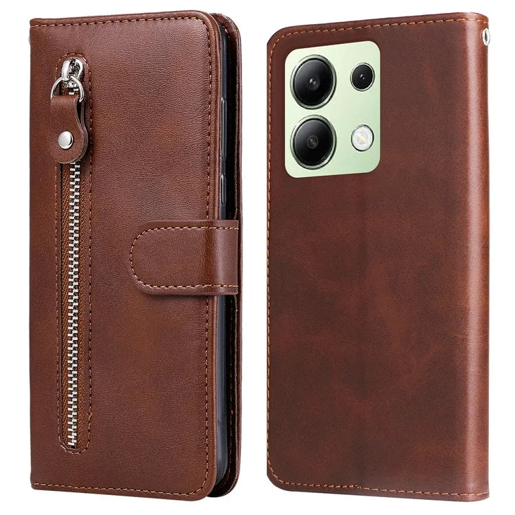 For Xiaomi Redmi Note 13 4G Wallet Case Zipper Pocket PU Leather Phone Cover