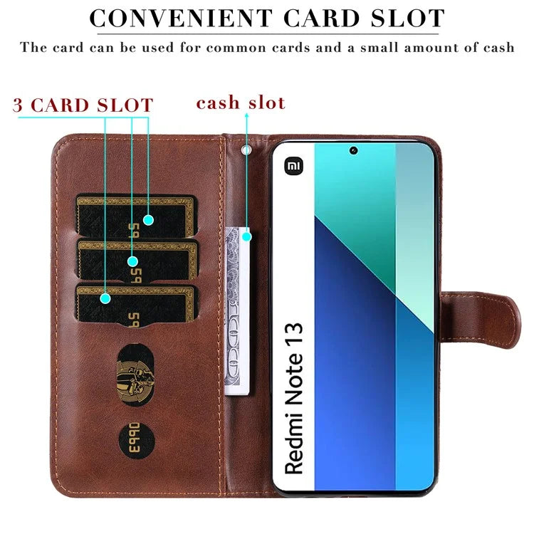 For Xiaomi Redmi Note 13 4G Wallet Case Zipper Pocket PU Leather Phone Cover