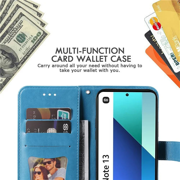 For Xiaomi Redmi Note 13 4G Cover Imprinted PU Leather Flip Stand Phone Case