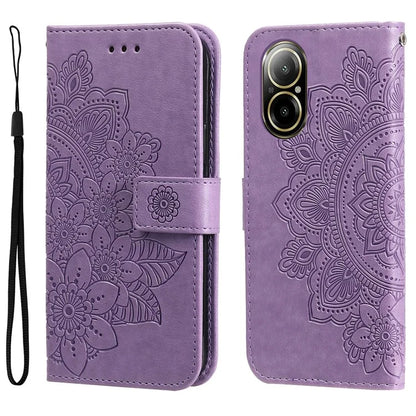 For Realme C67 4G Case Flower Leather Phone Cover with Hand Strap