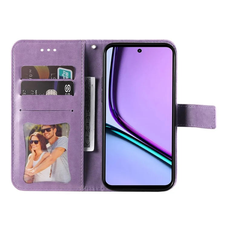 For Realme C67 4G Case Flower Leather Phone Cover with Hand Strap