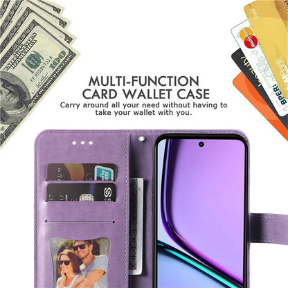 For Realme C67 4G Case Flower Leather Phone Cover with Hand Strap