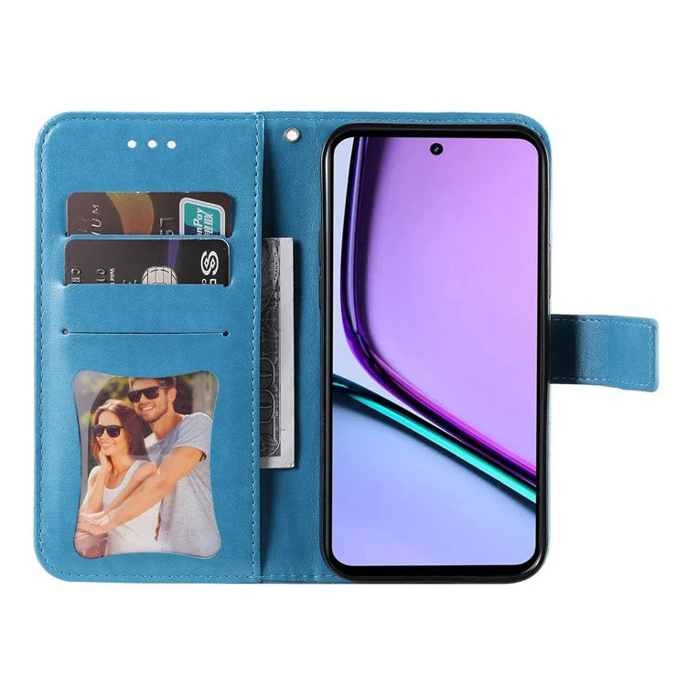 For Realme C67 4G Case Flower Leather Phone Cover with Hand Strap