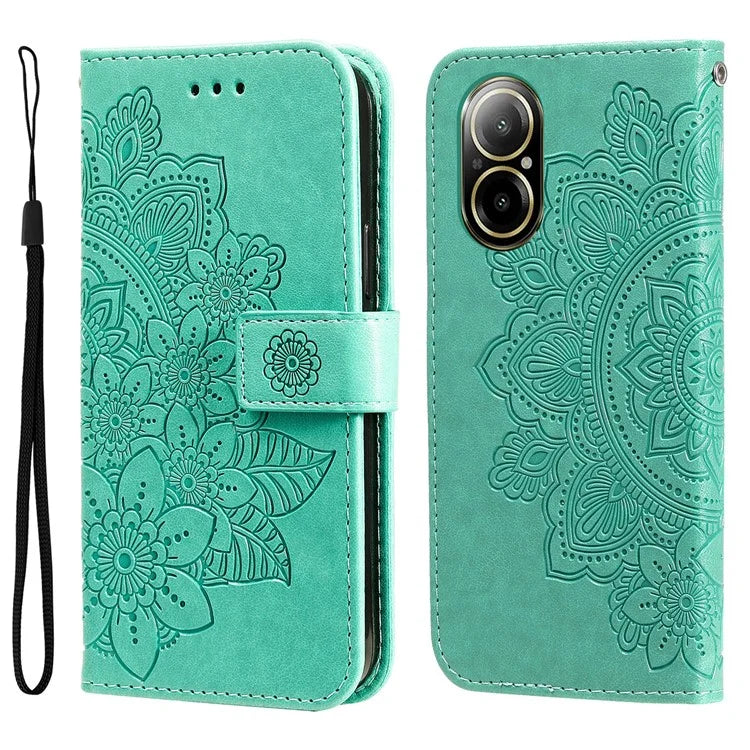 For Realme C67 4G Case Flower Leather Phone Cover with Hand Strap