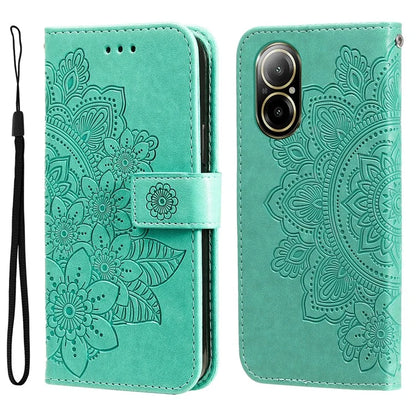 For Realme C67 4G Case Flower Leather Phone Cover with Hand Strap