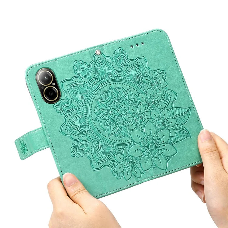 For Realme C67 4G Case Flower Leather Phone Cover with Hand Strap