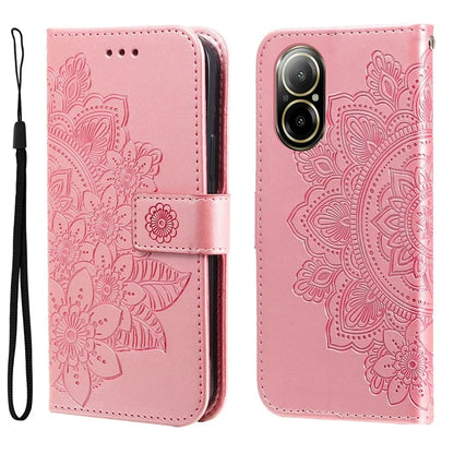 For Realme C67 4G Case Flower Leather Phone Cover with Hand Strap