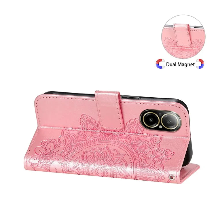For Realme C67 4G Case Flower Leather Phone Cover with Hand Strap
