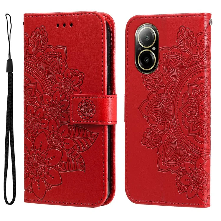 For Realme C67 4G Case Flower Leather Phone Cover with Hand Strap