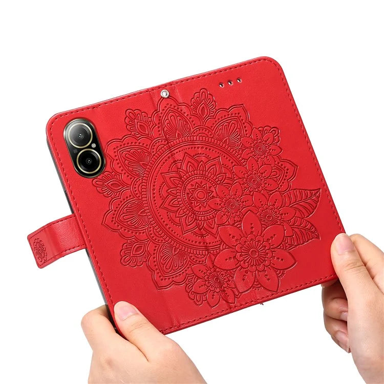 For Realme C67 4G Case Flower Leather Phone Cover with Hand Strap