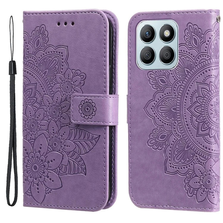 For Honor X8b 4G Case Leather Flower Card Slots Phone Shell