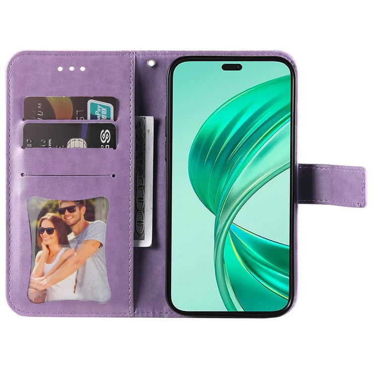 For Honor X8b 4G Case Leather Flower Card Slots Phone Shell