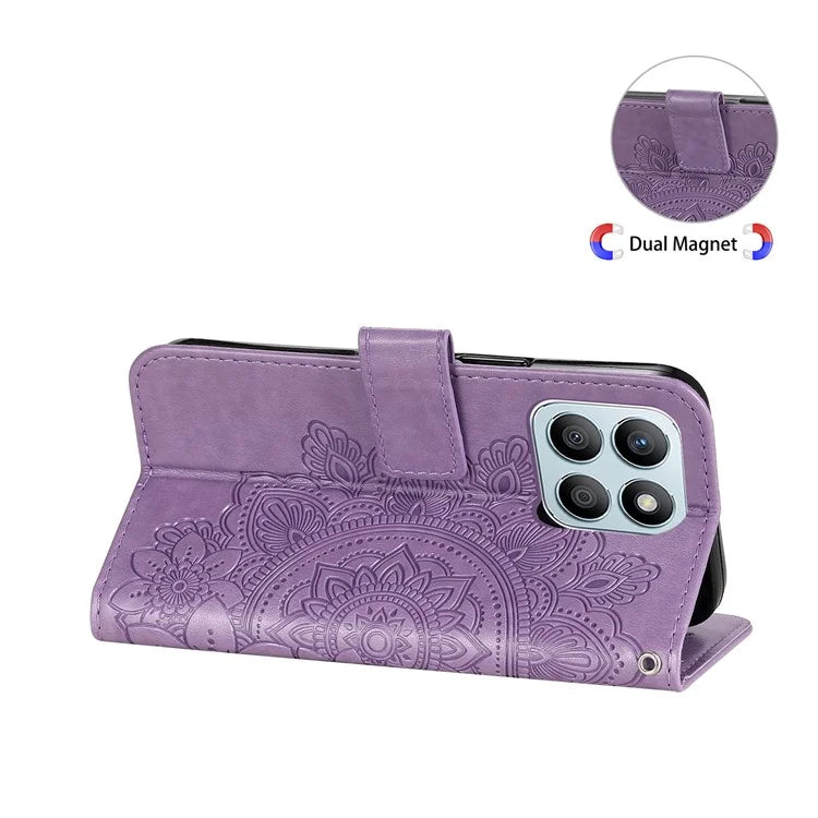 For Honor X8b 4G Case Leather Flower Card Slots Phone Shell
