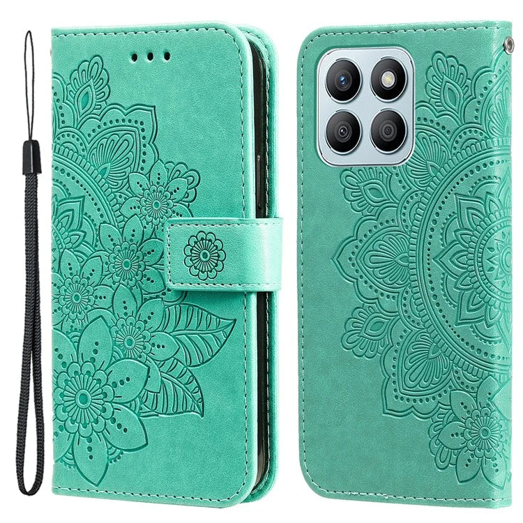 For Honor X8b 4G Case Leather Flower Card Slots Phone Shell