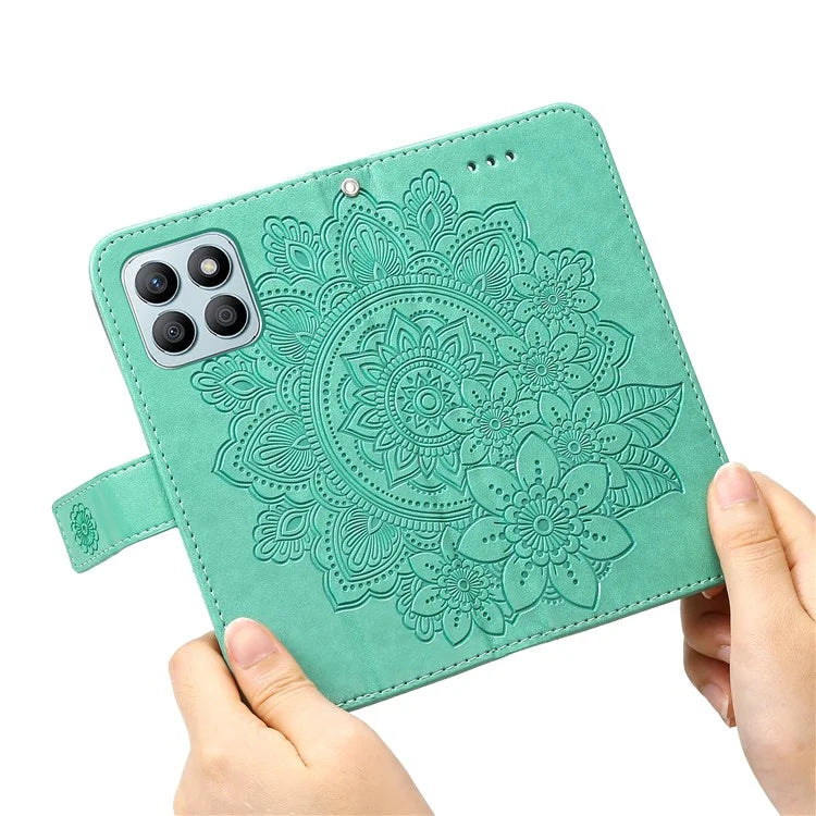 For Honor X8b 4G Case Leather Flower Card Slots Phone Shell