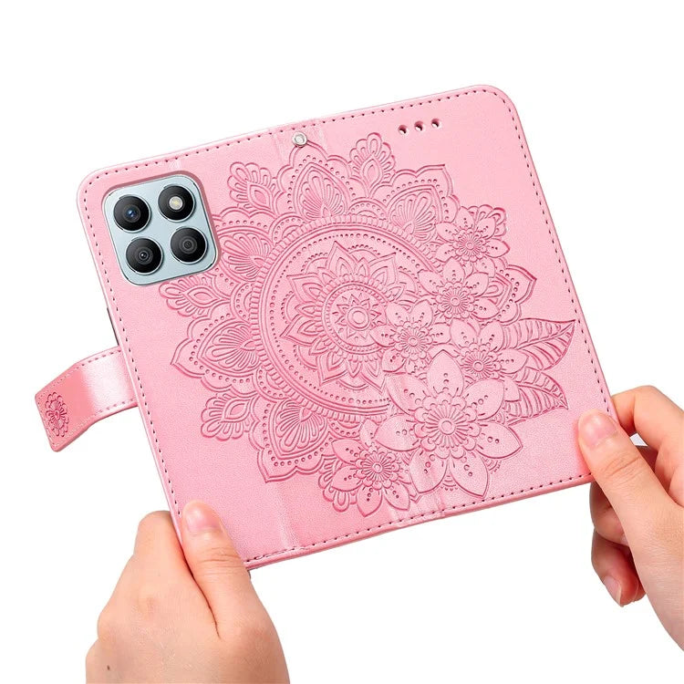 For Honor X8b 4G Case Leather Flower Card Slots Phone Shell
