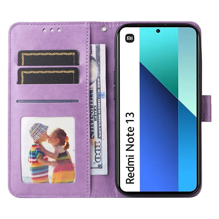 For Xiaomi Redmi Note 13 4G Case Wallet Imprinted Phone Cover with Hand Strap