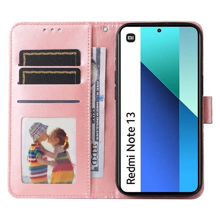 For Xiaomi Redmi Note 13 4G Case Wallet Imprinted Phone Cover with Hand Strap
