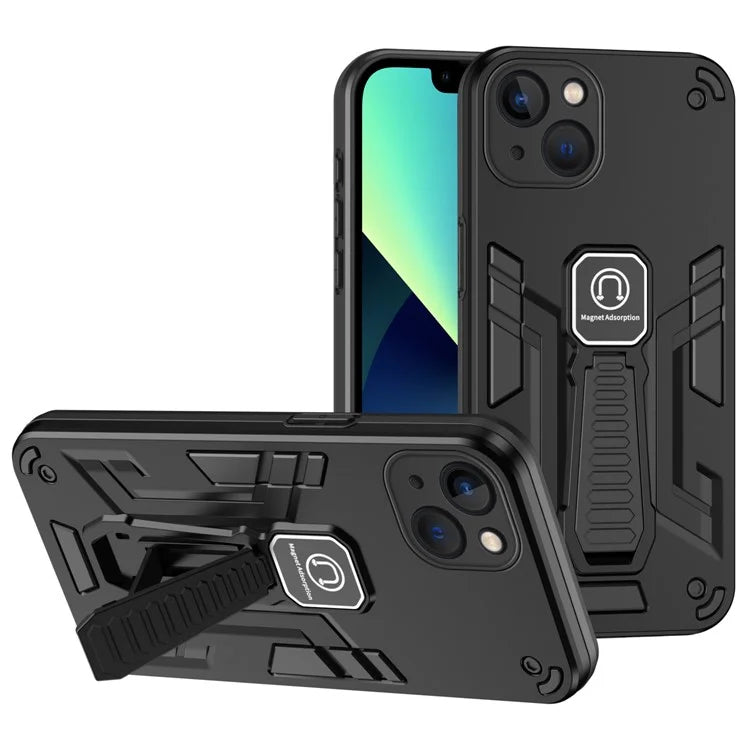 For iPhone 13 Case PC + TPU Kickstand Phone Cover Support Magnetic Car Holder