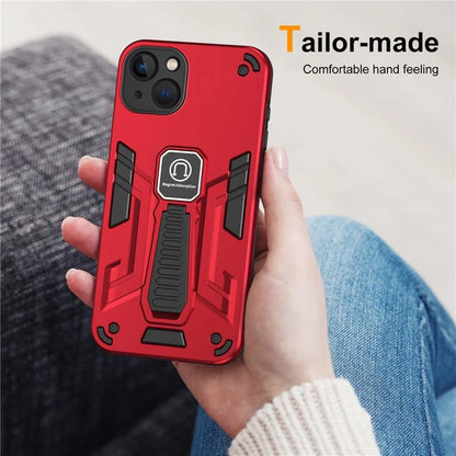 For iPhone 13 Case PC + TPU Kickstand Phone Cover Support Magnetic Car Holder