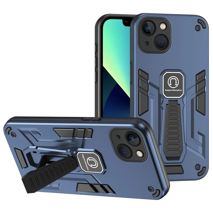 For iPhone 13 Case PC + TPU Kickstand Phone Cover Support Magnetic Car Holder