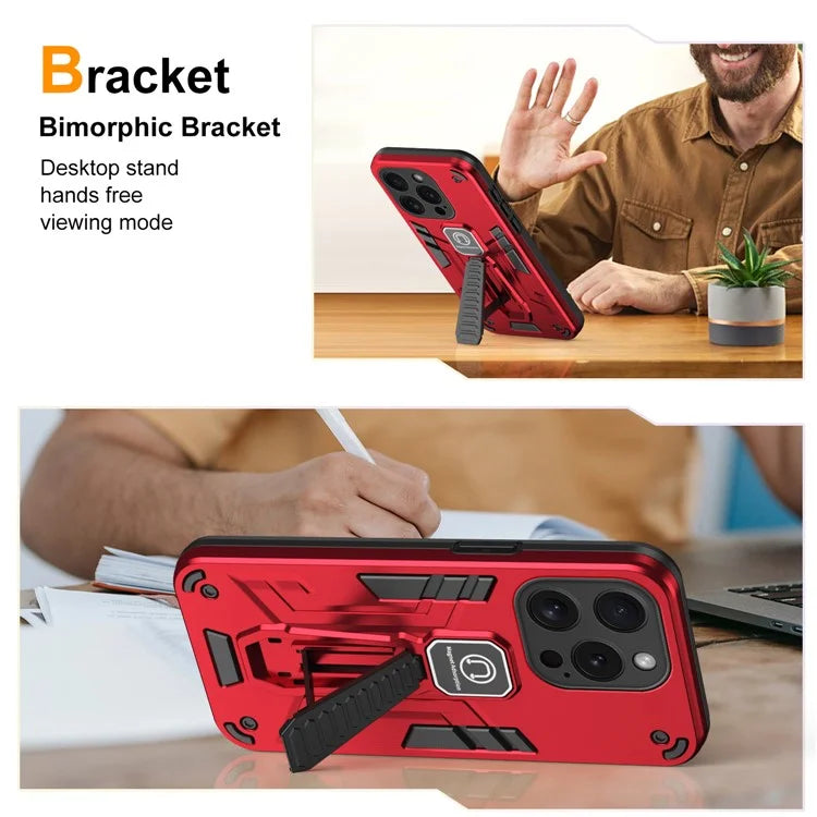 For iPhone 15 Pro Kickstand Case PC + TPU Dual Layer Protective Phone Cover