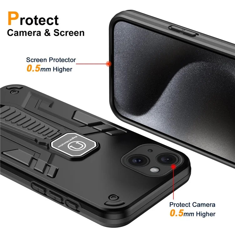 For iPhone 15 Plus Case PC + TPU Kickstand Phone Cover Drop Protection
