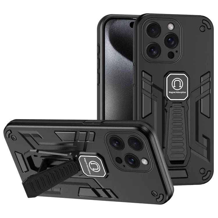 For iPhone 15 Pro Max Kickstand PC + TPU Cover Car Mount Phone Case