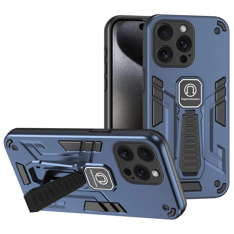 For iPhone 15 Pro Max Kickstand PC + TPU Cover Car Mount Phone Case