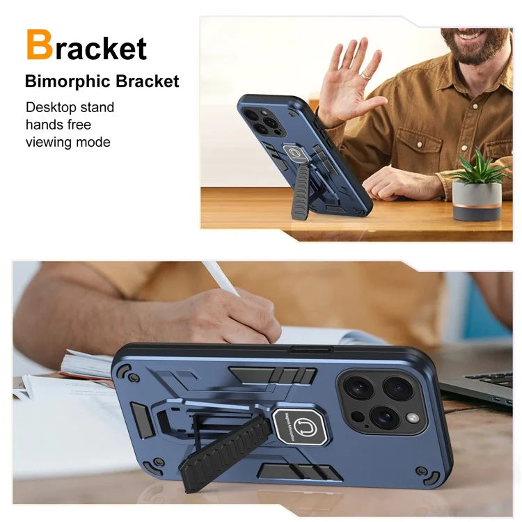 For iPhone 15 Pro Max Kickstand PC + TPU Cover Car Mount Phone Case