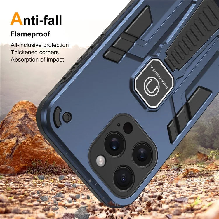 For iPhone 15 Pro Max Kickstand PC + TPU Cover Car Mount Phone Case