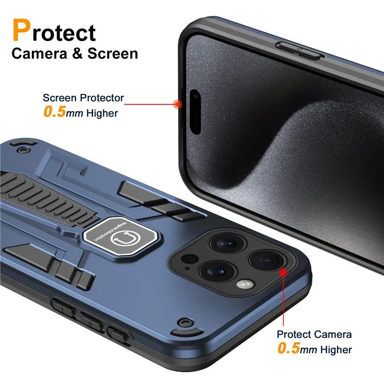 For iPhone 15 Pro Max Kickstand PC + TPU Cover Car Mount Phone Case
