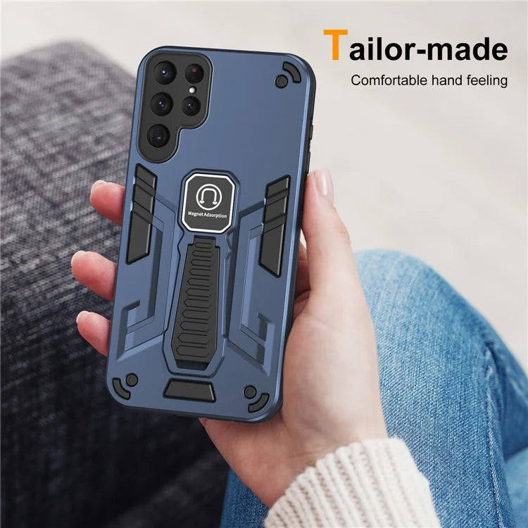 For Samsung Galaxy S24 Ultra Case Drop-resistant Kickstand Back Shell Work with Magnetic Car Mount