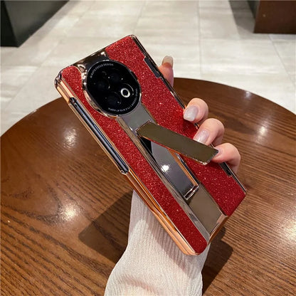 For vivo X Fold2 Kickstand Phone Case PU Leather Hard PC Glitter Cover