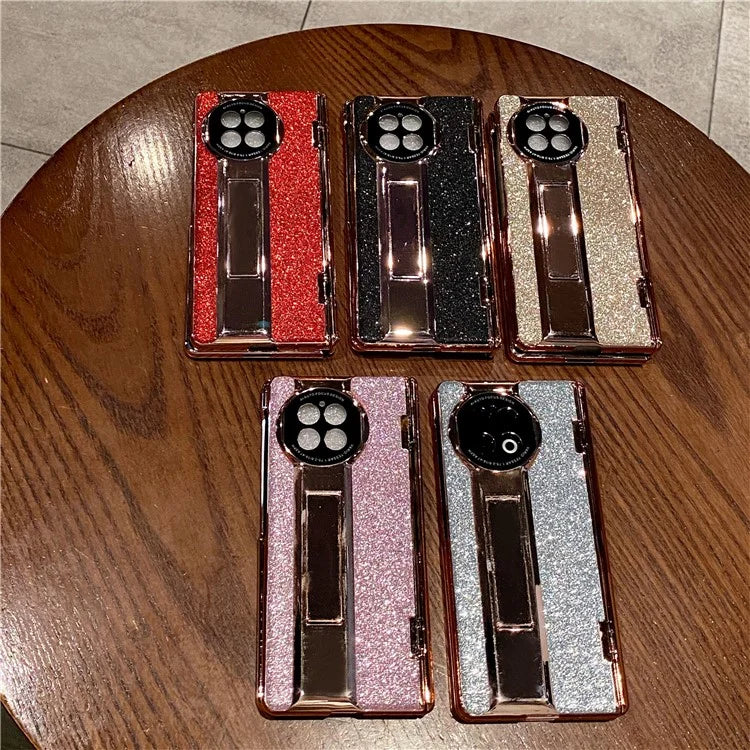 For vivo X Fold2 Kickstand Phone Case PU Leather Hard PC Glitter Cover