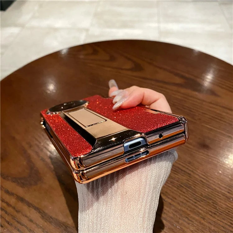 For vivo X Fold2 Kickstand Phone Case PU Leather Hard PC Glitter Cover