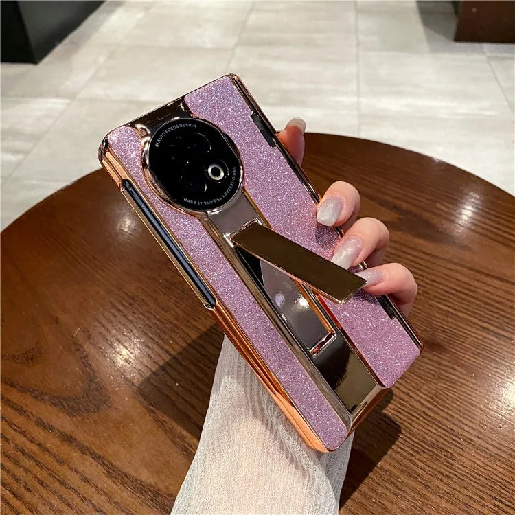 For vivo X Fold2 Kickstand Phone Case PU Leather Hard PC Glitter Cover