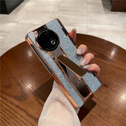 For vivo X Fold2 Kickstand Phone Case PU Leather Hard PC Glitter Cover