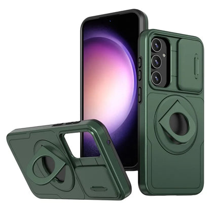 For Samsung Galaxy S21 FE 5G Magnetic Phone Case Slide Camera Protection Shockproof Coverish Green