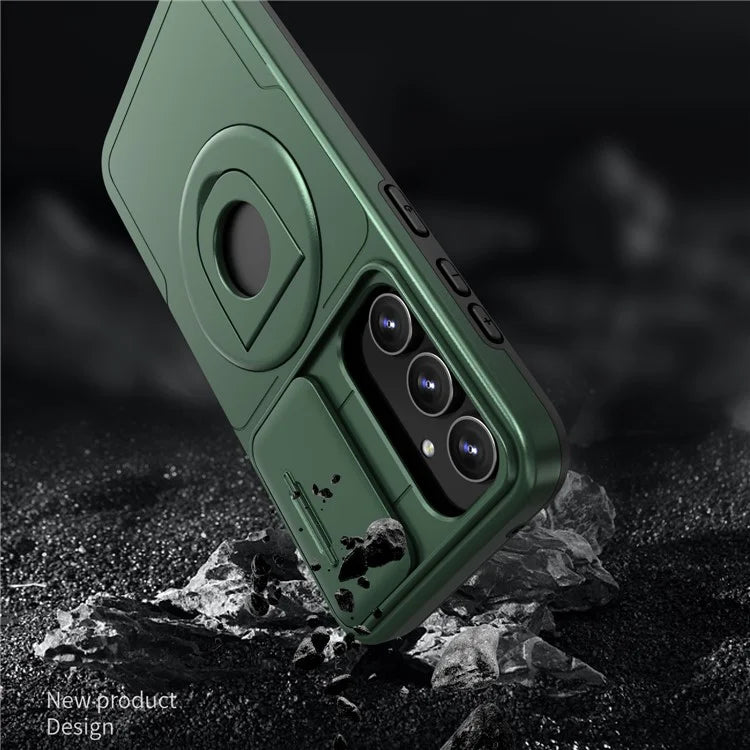 For Samsung Galaxy S21 FE 5G Magnetic Phone Case Slide Camera Protection Shockproof Coverish Green