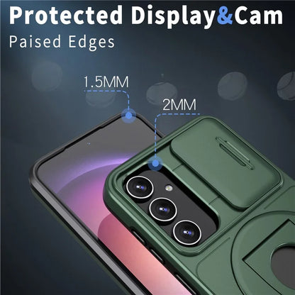 For Samsung Galaxy S21 FE 5G Magnetic Phone Case Slide Camera Protection Shockproof Coverish Green