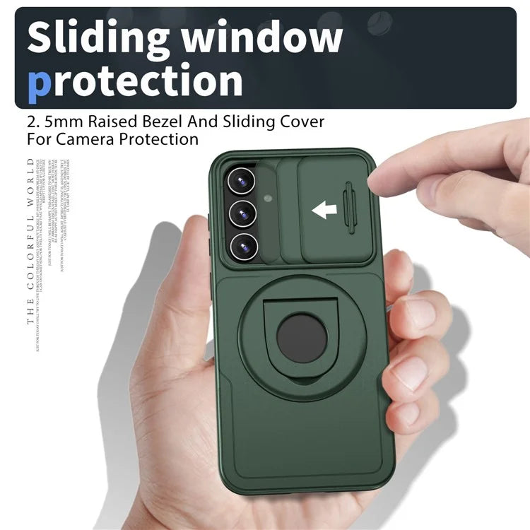 For Samsung Galaxy S21 FE 5G Magnetic Phone Case Slide Camera Protection Shockproof Coverish Green