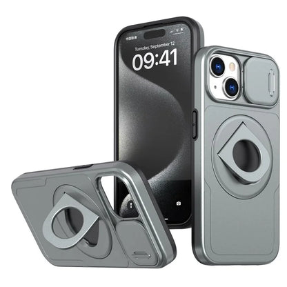 For iPhone 13 / 14 Phone Case Kickstand Magnetic Back Shell with Slide Camera Cover