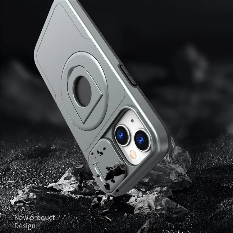 For iPhone 13 / 14 Phone Case Kickstand Magnetic Back Shell with Slide Camera Cover