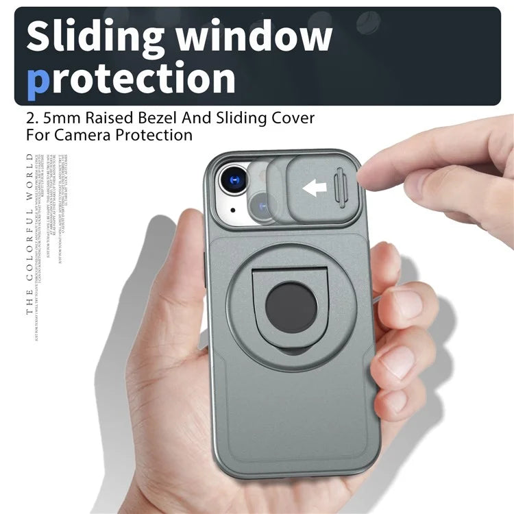 For iPhone 13 / 14 Phone Case Kickstand Magnetic Back Shell with Slide Camera Cover