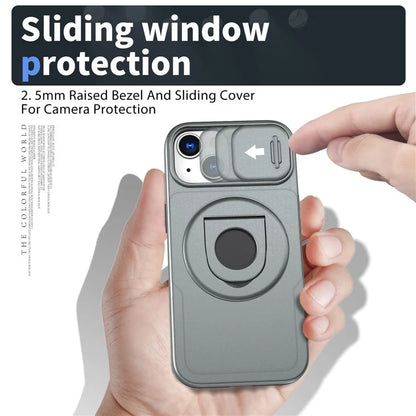 For iPhone 13 / 14 Phone Case Kickstand Magnetic Back Shell with Slide Camera Cover