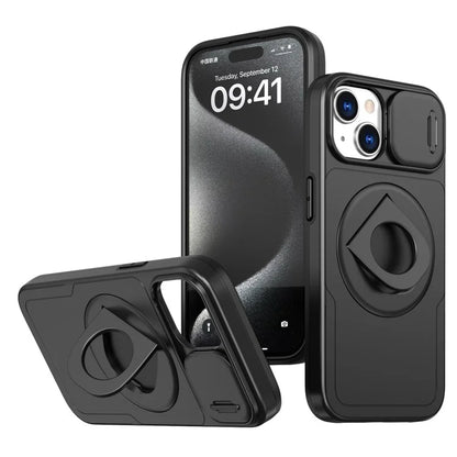 For iPhone 13 / 14 Phone Case Kickstand Magnetic Back Shell with Slide Camera Cover