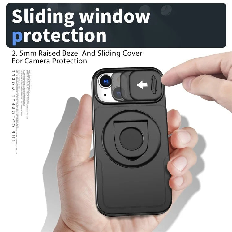 For iPhone 13 / 14 Phone Case Kickstand Magnetic Back Shell with Slide Camera Cover